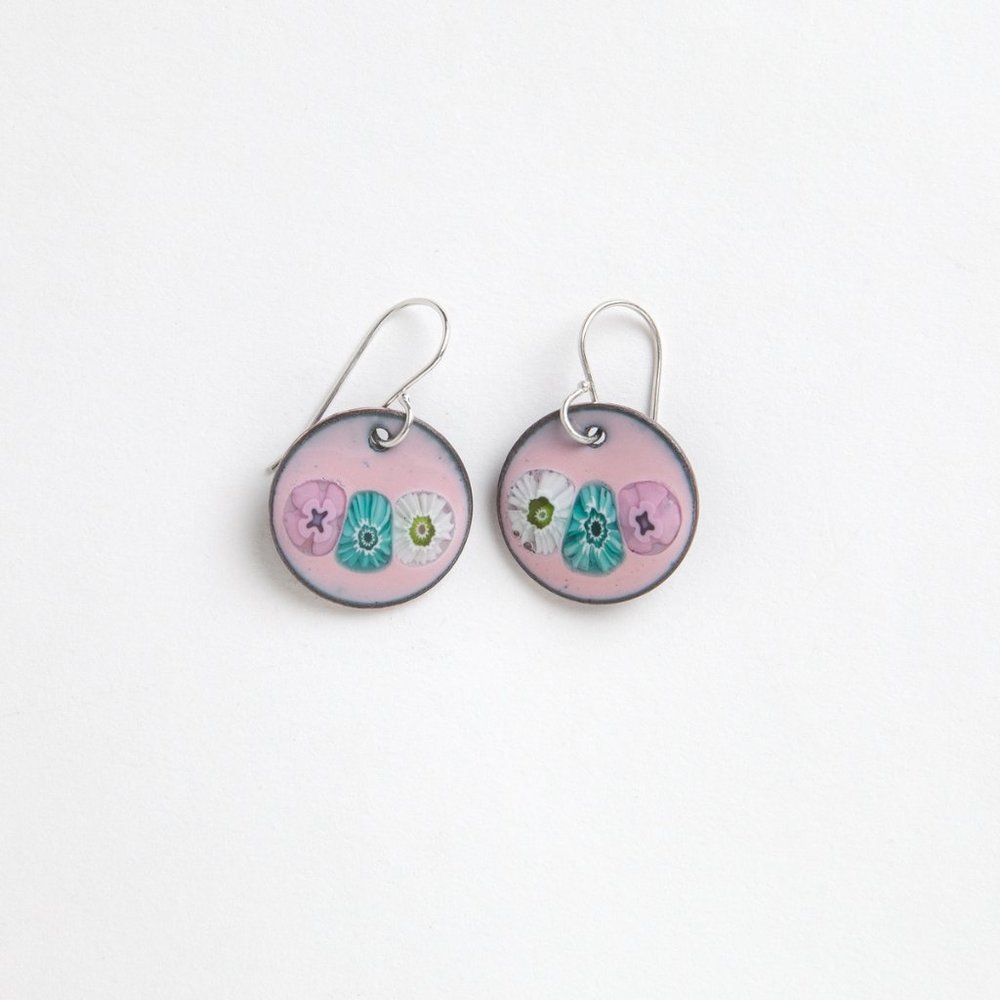Handmade Copper Enamel Penny Earrings Pierced Dangle Round Boho Rustic